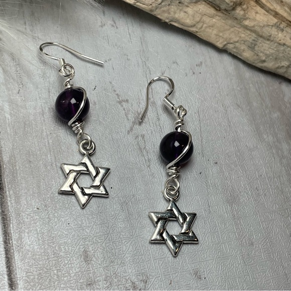 Artisan Designed Amethyst Crystals And Star Of David Silver Pl Charm Ear… - Picture 6 of 15